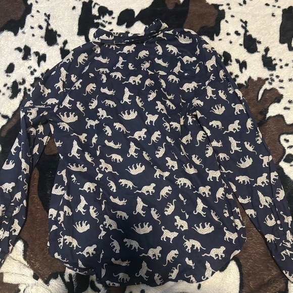 J. Crew Blue and White Button Down Shirt with Playful Pattern - Picture 3 of 3